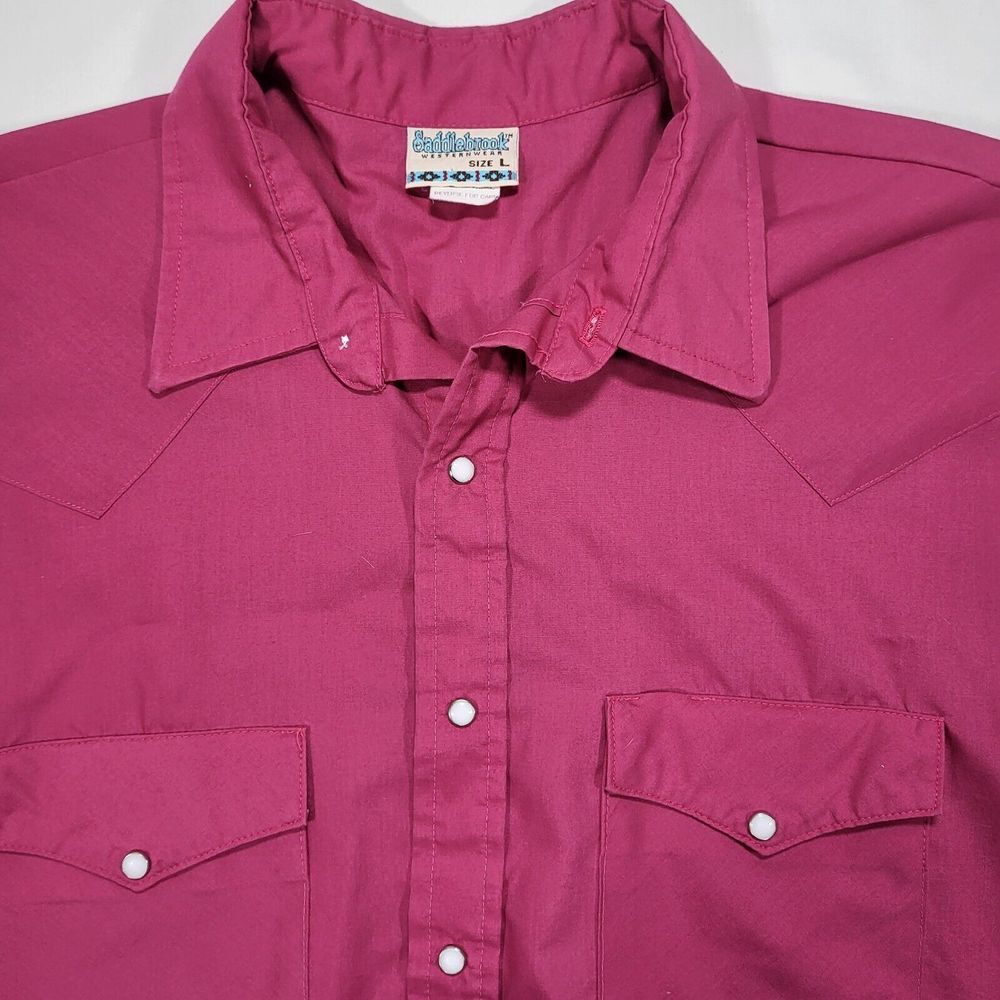 Saddlebrook Men's Large Maroon Pearl Snap Shirt Single Stitch Made in USA